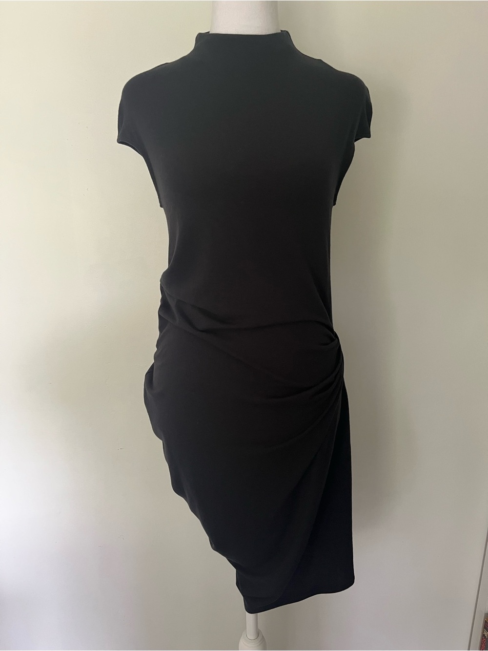 Helmut Lang Black Midi Sheath Dress with Side Drape